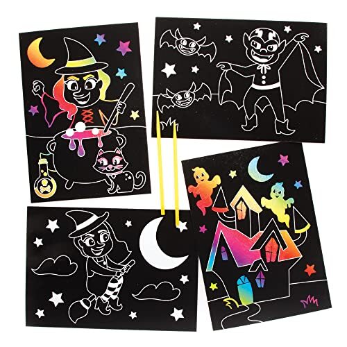 Baker Ross FE766 Halloween afbeelding krasfolie - Pak van 8, Kunst en Ambachten voor Kinderen, Gravure Kunst voor Kinderen, Halloween Kinderactiviteiten