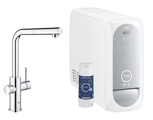 GROHE Blue - Home Starter Kit (keukenkraan met filterfunctie, voor bruiswater, WLAN, uittrekbare L-uitloop), chroom, 31927001