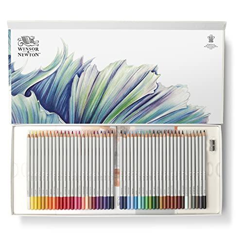 Winsor & Newton 2090002 50-delige cadeauset om te schetsen, te illustreren, te tekenen voor kunstenaars met 48 kleurpotloden in kunstenaarskwaliteit, 1 blok van 27 cm x 19,4 cm, 1 puntenslijper