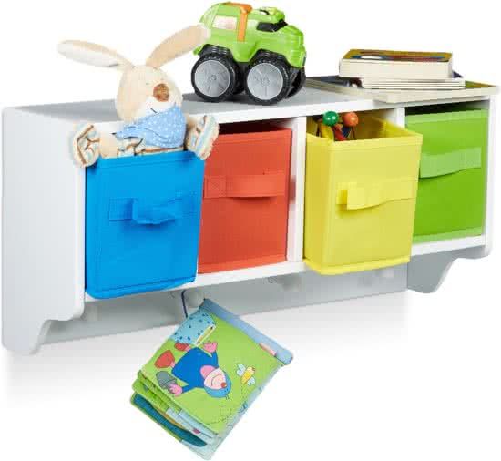 Relaxdays Wandrek - Wandgarderobe met Haken en Opbergboxen - Muurplank - Rek