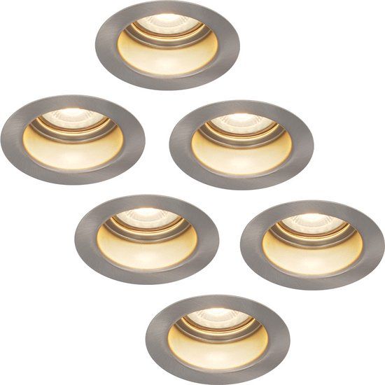 HOFTRONIC Mari Set van 6 LED Inbouwspots - 6W - 570 Lumen - 2700K Warm Wit - GU10 - Dimbaar - IP65 - RVS