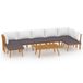 VidaXL 8-delige loungeset met kussens, massief acaciahout, donkergrijs, wit