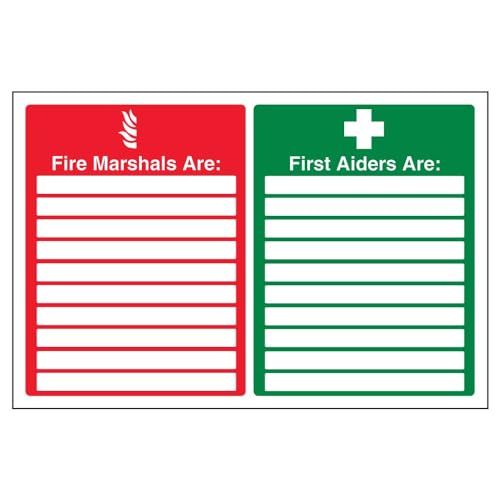 VSafety Fire Marshals/First Aiders Sign - 300mm x 200mm - Self-Adhesive Vinyl