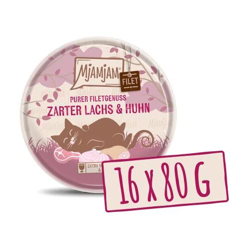 MjAMjAM - Premium natvoer voor katten - Malse zalm- & kipfilet 16 x 80 g