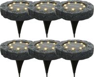 Lumineo Solar grond prikspot/tuinspot - 6x - LED - kunststeen - steengrijs - warm wit - 11 x 2 cm
