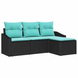 vidaXL Bankstel 4-delig Zwart Poly Rattan