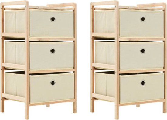 vidaXL Opbergrekken met 3 stoffen manden 2 st cederhout beige