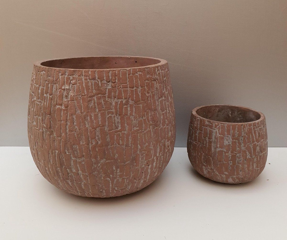Casa Vivante Bart ronde pot Terra - Set van 2 - H21 x D24cm - Beton