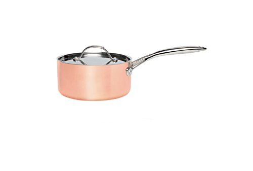 Stanley Rogers Kookpan Ø 16 cm met deksel Copper TRI-PLY, hoogwaardige roestvrijstalen pan met antiaanbaklaag, voor ceran-, gas-, elektrische, inductiekookplaten, hoeveelheid: 1 stuk