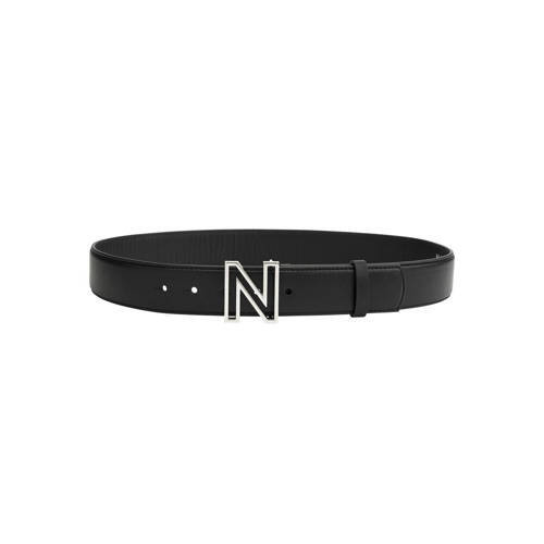 NIKKIE NIKKIE leren riem met logo zwart/zilverkleurig