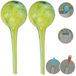 Bol Waterreservoir set van 2 stuks, van glas, voor potplanten, bolvormig, rond, Ø 6 cm, kleur groen-geel, inhoud 100 ml.