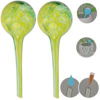 Bol Waterreservoir set van 2 stuks, van glas, voor potplanten, bolvormig, rond, Ø 6 cm, kleur groen-geel, inhoud 100 ml.