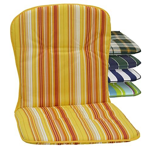 Be O Kussens met lage rugleuning, wasbaar kos, Made in EU volgens Öko-Tex standaard, ademend stoelkussen, lage rugleuning, UV-bestendige kussens, lage rugleuning, met strepen in oranje-geel-wit