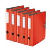 Leitz Kwaliteitsordner 180° Active Solid, 5-pack, A4, smal, afgeronde rug, 6,5 cm breed, elastische bandsluiting, licht polyfoam, plastic map, rood, 10481020