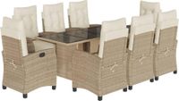 vidaXL 9-delige Tuinset met Kussens, Poly Rattan, Beige