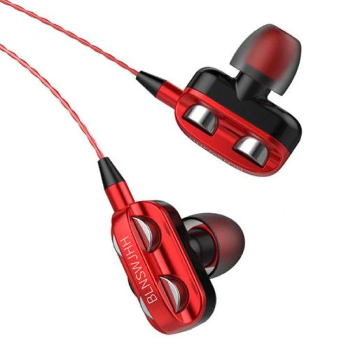 Bluelans Dual Driver Oordopjes AUX 3.5mm - Oortjes Wired Earphones Rood