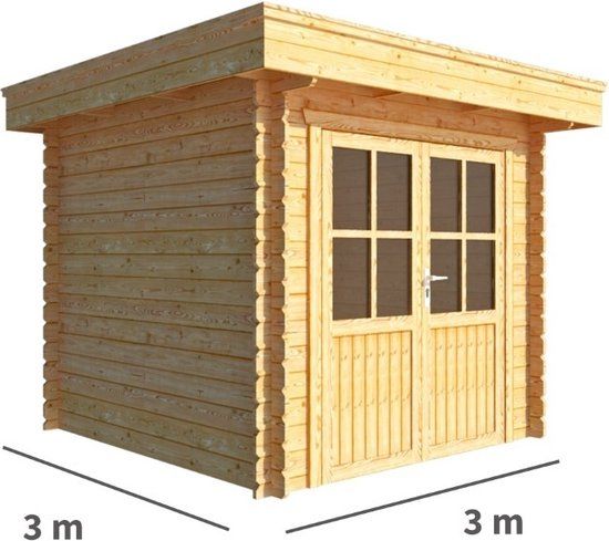 Merkloos Tuinhuisje Blokhut Lisa 300 cm bij 300 cm diep Plat dak bruin