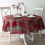 Benson Mills Holiday Plaid Yarn Dyed Fabric Tablecloth, Holiday, Winter and Christmas Tablecloth (70 inch round, red)