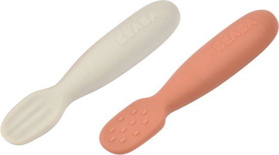 Béaba Pre-Spoons Lepeltjes - Set van 2 - Silicone - Grijs/Terracotta