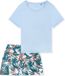 SCHIESSER Pyjama Kort Dames Lichtblauw Gebloemd 65% Modal 35% Katoen