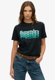 Superdry Stacked T-shirt Dames Zwart Maat 12