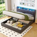 MODFU Hydraulisch Liftbed 180x200 cm – Met LED & USB – Fluweel grijs – Stil & kraakvrij – Met royale opbergruimte – Opbergbed