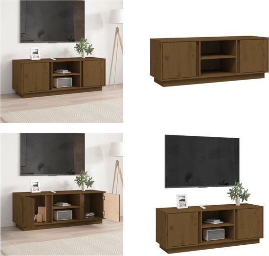 vidaXL Tv-meubel 110x35x40,5 cm massief grenenhout honingbruin