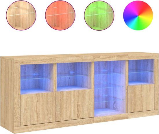 vidaXL Dressoir met LED-verlichting - Sonoma eikenkleurig - 164x37x67 cm