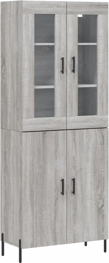 vidaXL Hoge kast 69,5x34x180 cm bewerkt hout grijs sonoma eikenkleurig