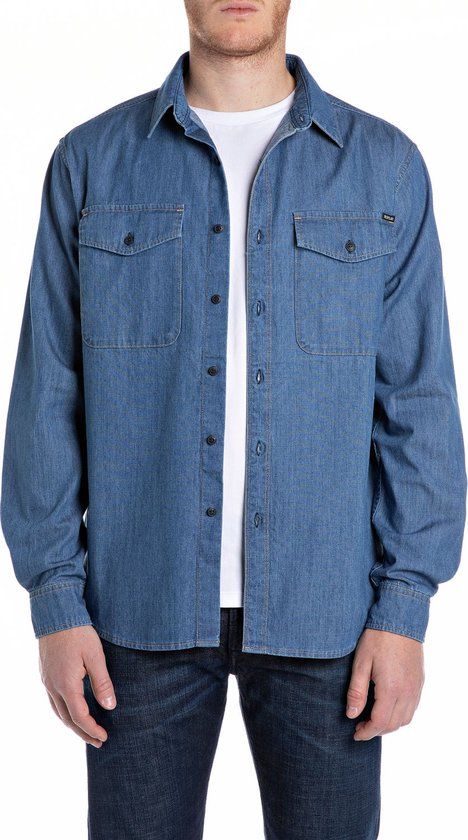 Replay Men's Shirt Regular Fit Blue L Adults