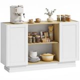 Homcom Buffetkast - Spaanplaat, MDF - 133 x 35 x 79,7 cm - Wit en naturel hout