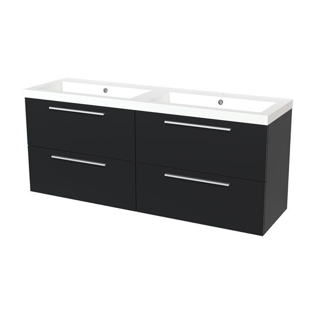 Maxaro Badkamermeubel Modulo 160cm Mat Zwart 4 lades Vlak Wastafel Mineraalmarmer