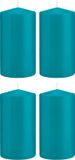 Trend Candles Bougie cylindrique/bougie tronc - 4x - turquoise - 8 x 15 cm - 69 heures de combustion