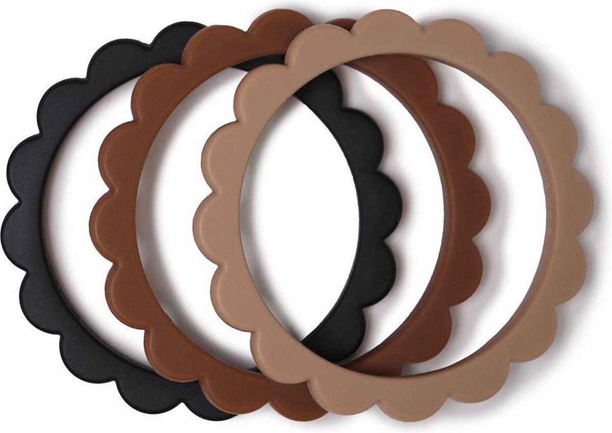 Mushie - Bijtring Armband Bloem - Black Natural Caramel