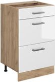 Vicco Keukenonderkast R-Line, Wit Hoogglans/Goudkleurig Eiken, 50 cm zonder werkblad