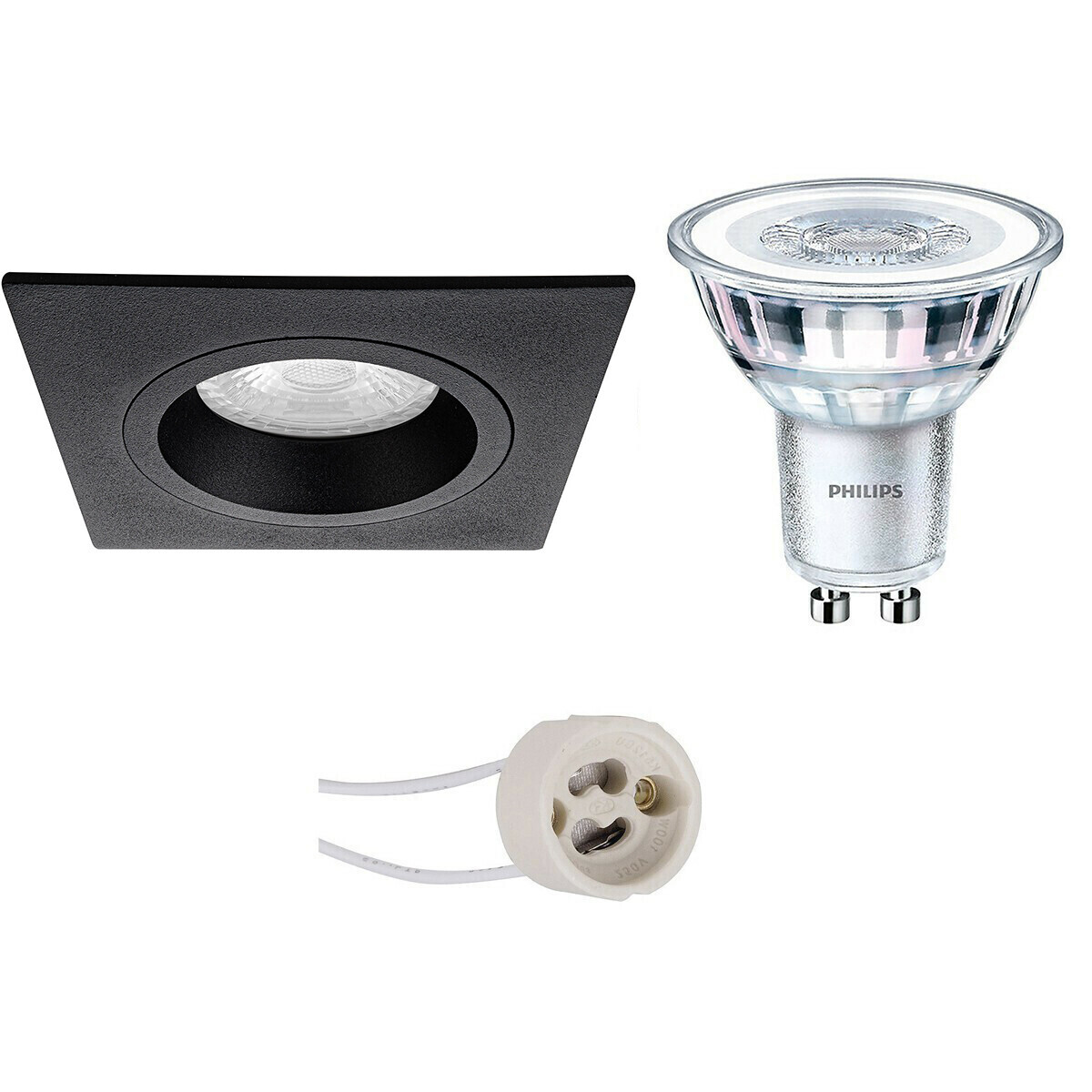 BES LED LED Spot Set - Pragmi Rodos Pro - GU10 Fitting - Inbouw Vierkant - Mat Zwart - 93mm - Philips - CorePro 840 36D - 3.5W - Natuurlijk Wit 4000K