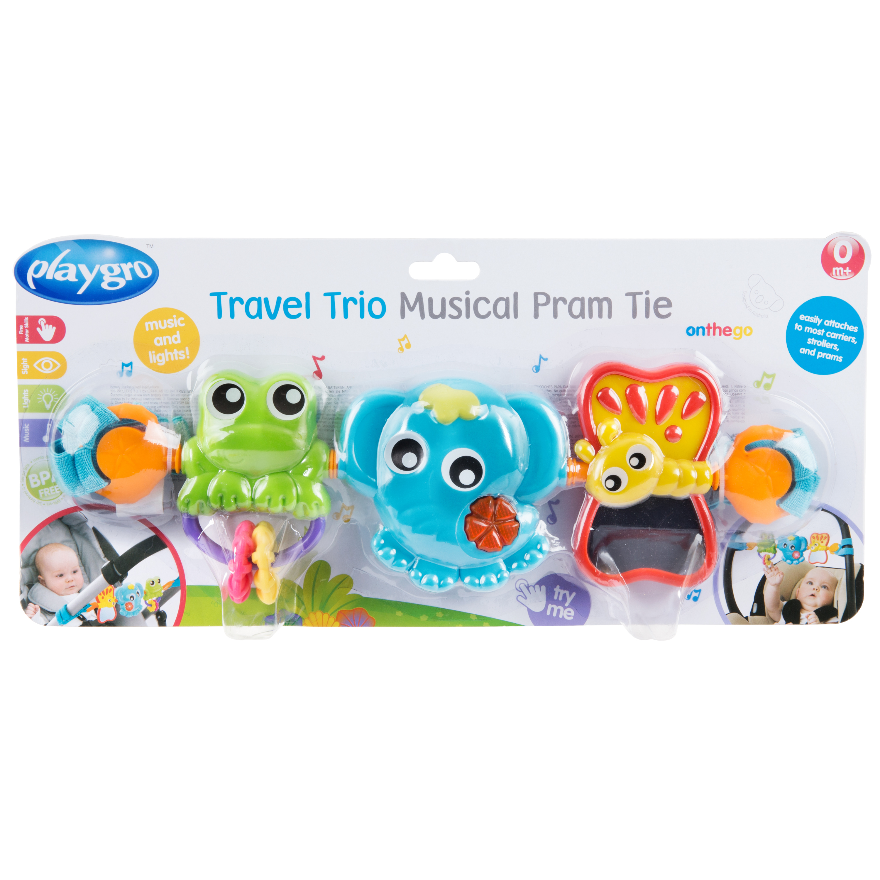 Playgro Travel Trio Musical Pram Tie