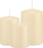 Trend Candles Stompkaarsen set 3x stuks crème blanc 8-10-12 cm