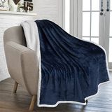PAVILIA Pluche Sherpa Fleece Sprei Deken Navy
