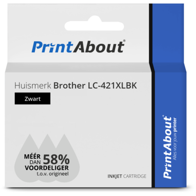 PrintAbout Huismerk Brother LC-421XLBK Inktcartridge Zwart Hoge capaciteit