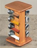 Kesper Roterend Kruidenrek met 8x Glazen kruiden potjes - Kruidenpotjes Kruidenorganizer - FSC® Bamboe Hout - AFM. 15 x 13 x 25.5 Cm.
