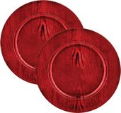 Feeric lights & Christmas Feeric Diner/kerstdiner onderborden - 2x st - hout look - rood - kunststof - D33 - rond