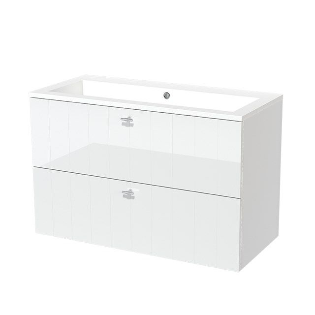 Maxaro Badkamermeubel 100cm Modulo Hoogglans Wit 2 Lades Lamel Wastafel Mineraalmarmer - 6095822427498