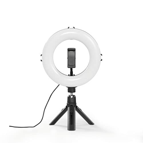 Hama Led-ringlamp met statief voor mobiele telefoon, 8 inch ringlamp, diameter 21 cm, tafelstatief voor de camera, dimbaar led-tafelringlicht voor selfie, videoconferentie, YouTube, TikTok