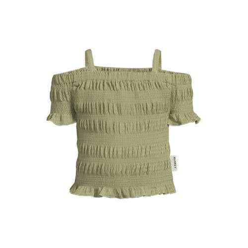 Me & My Monkey off shoulder top groen met textuur