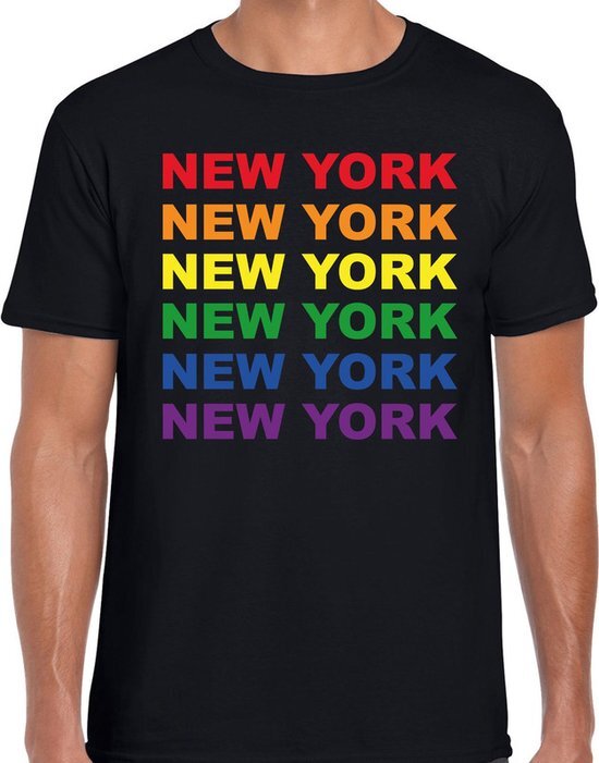 Bellatio Decorations Regenboog New York gay pride zwart t-shirt voor heren 2XL