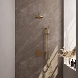 Brauer Gold Carving Thermostatische Regendoucheset Inbouw - Hoofddouche 20 cm - Rechte Wandarm - 3 Weg - Handdouche Rond - Doucheslang - Geintegreerde Glijstang - Geborsteld Goud