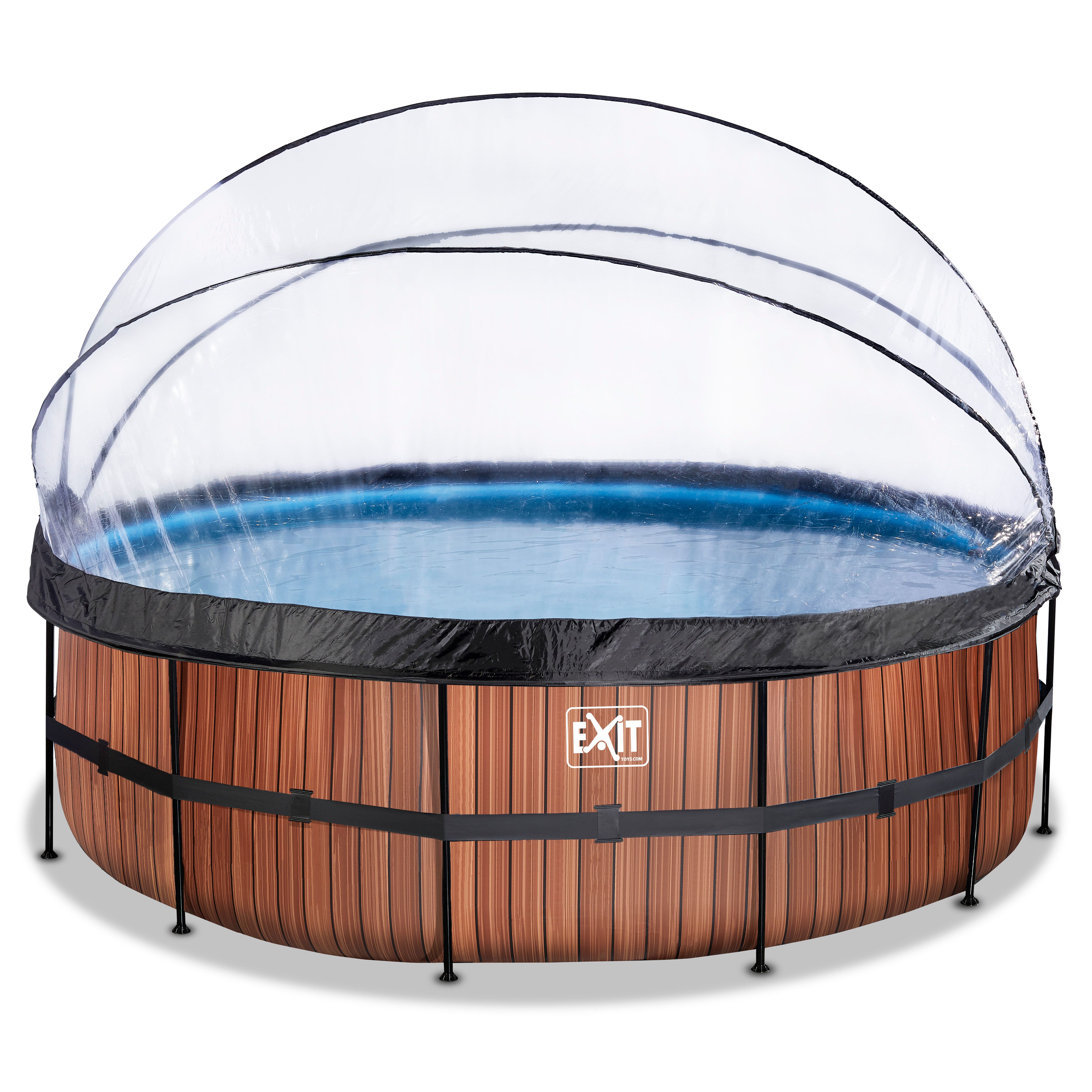 Exit Wood Zwembad Rond Ø450x122cm - Bruin - Met Overkapping & Zandfilter en Warmtepomp