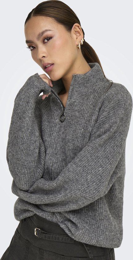 ONLY ONLTOKYO L/S ZIP CARDIGAN KNT Vest - Dark Grey Melange - Women's XS