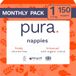 Pura Eco Babyluiers - maat 1 (2-5 kg/4-11 lbs), 6 x 25 luiers (150 totaal), maandpakket, pasgeboren luiers voor gevoelige huid, biologisch katoen, nattigheidsindicator, navelstreng uitsparing